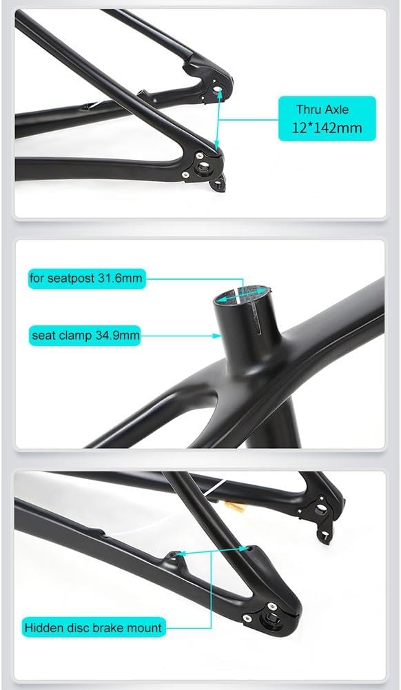 TUJISEK Carbon Fiber Mountain Bikes Frame 15''/17''/19'' Thru Axle 12 * 142mm Disc Brake Mountain Bikes Frame XC Frame Internal Routing for 27.5 29er Wheels