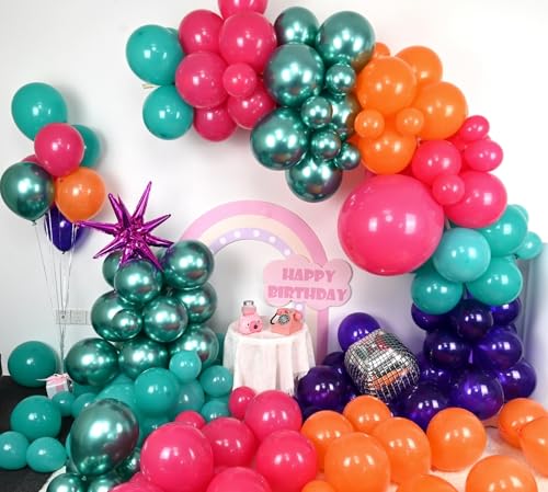 Disco Balloon Arch, 125 PCS 80s Balloon Arch Kit mit Hot Pink and Purple Teal Orange Metallic Green Balloons - Image 3