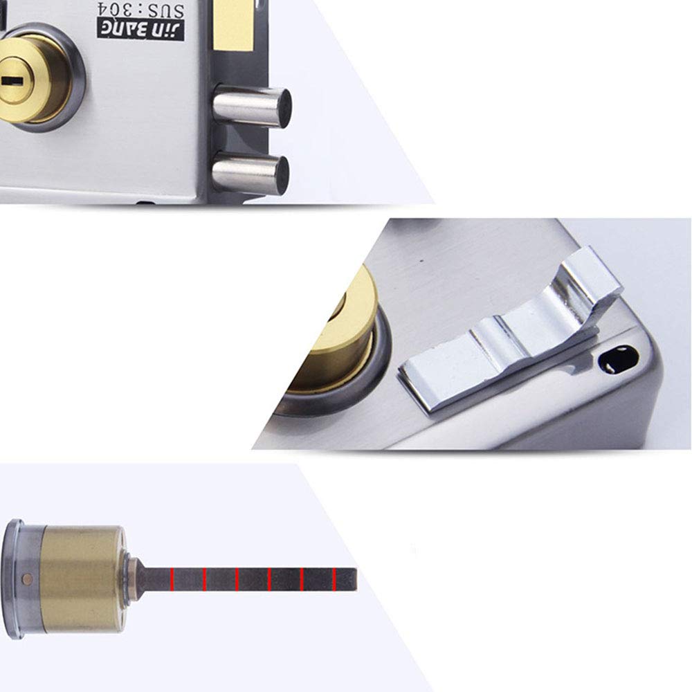 Serrure de porte extérieure en acier inoxydable avec clés, double cylindre, dispositif de sécurité antivol pour la maison, le bureau, l'usine (ouverture à gauche, sans côté)