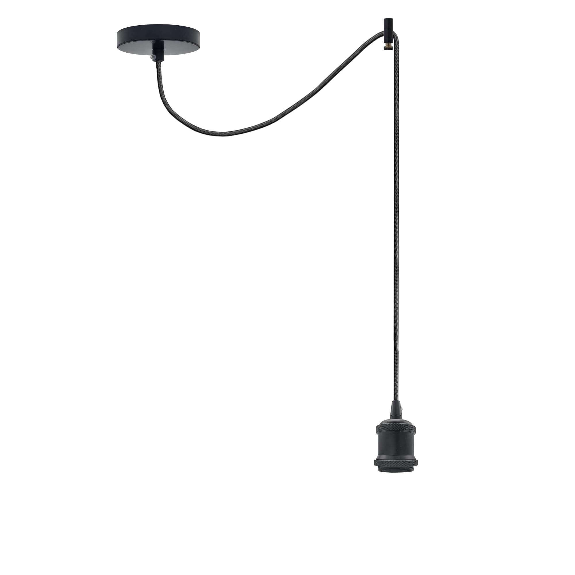 LEDSone Vintage Industrial Pendant Light Adjustable Hanging Lamp with E27 Socket 10cm Ceiling Canopy 2m Fabric Cord Metal Fixture for Kitchen, Living Room, Café