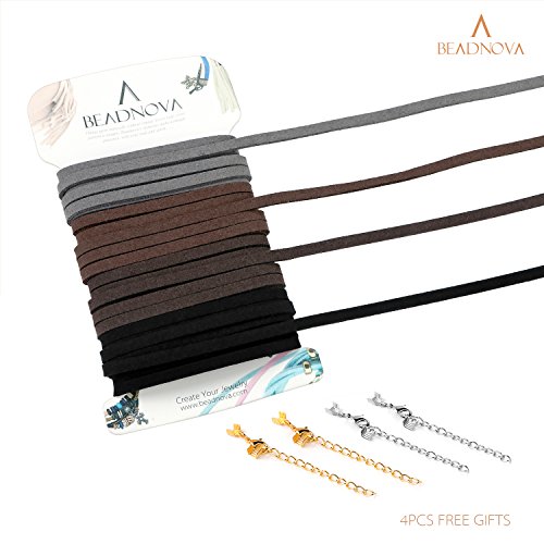 Beadnova Leather Cord For Jewelry Making Leather String Suede Cord Leather Strips For Crafts Faux Lace Thread For Bracelets (4 Colors, 3.3 Yard, 5Mm) #TOP1