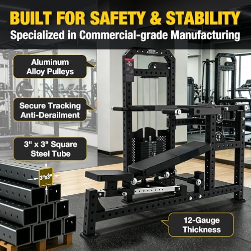 Image of Commercial-Grade Strength Exercise Equipment with 220lb Weight Stack, 3 inchx3 inch 12-Gauge Steel Tubing for Home & Gym, Multi-Function Trainer Machine for Strength Training & Body Building
