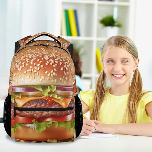 School Backpack for Kids, 17 Inch Cute Hamburger Backpacks, Lightweight Durable Food Bookbag for Travel2