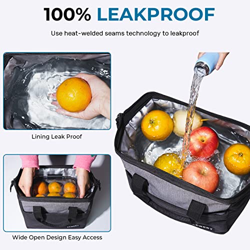 Large Insulated Lunch Bag For Women Men Leakproof Lunch Tote Bags Cooler Bag For Work Travel Adult Thermal Lunch Bags For Office -10L Lunchbox - Black #TOP2