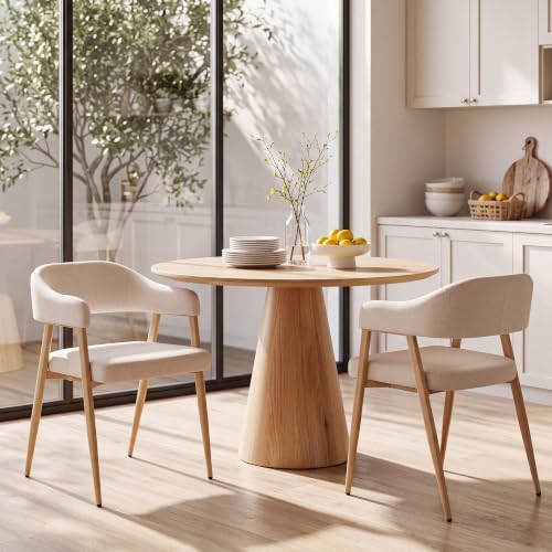Image of HNY Modern Dining Chairs with Arms Set of 2, Cream Linen Upholstered Chairs