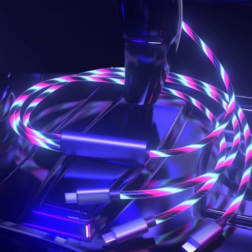 Image of AYI 6 in 1 USB LED Charging Cable, 39in Dynamic Flowing Light Cord, Flexible PVC Tangle-Free Wire, Smart Chip with Trickle Charge, Universal Data Sync Cable for Phones, Tablets, and More, Colorful.