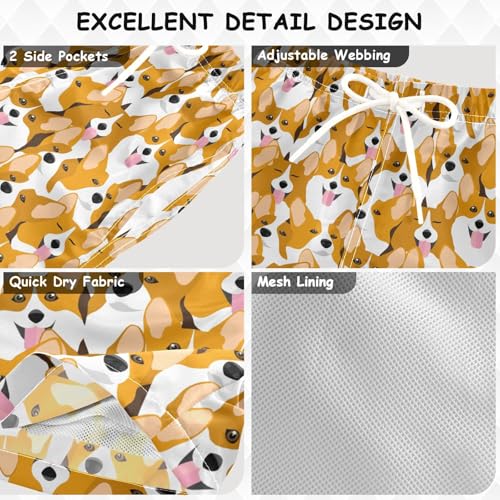 Boys Swim Trunks Quick Dry Corgi Dog Beach Board Shorts with Mesh Lining Youth Swimwear 2-12T3