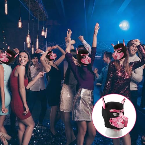HBSFBH Hundemaske aus Leder, weiche Hundemaske mit Ohren, Ch-ien-Maske, verstellbar, aus Material, Halloween-Maske, mit Kapuze, Cosplay, für Urlaubsparty (Rosa)