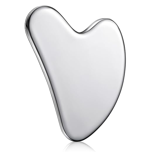 Nuanchu Stainless Steel Gua Sha Facial Tool, Metal Gua Sha for Lymphatic Drainage, Guasha Face Sculpting Double Chin Reduce with Pouch Self Care Gift(Silver)
