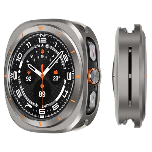 Funda para Galaxy Watch Ultra 47mm con protector de metal gris y naranja