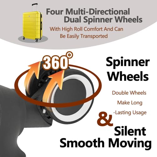 24 Inch Luggage with Spinner Wheels,Hardside Lightweight Large Checked-Medium Suitcase,Yellow3