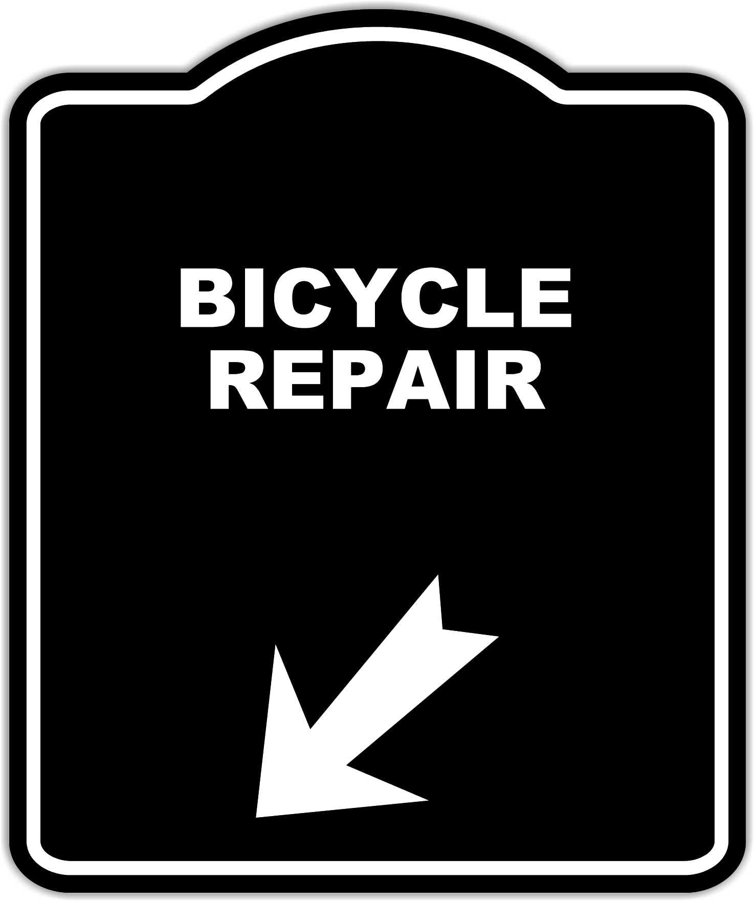 BICYCLE REPAIR Black Sign Arrow Down Left Aluminum Composite Sign 15 x 18 inches