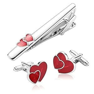 Beydodo naalden voor heren, rode naald en manchetknopen, dubbele harten