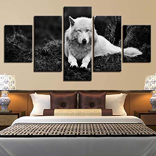 Toile loup blanc pour chambre et séjour - Décoration murale zen à l'encre - 3