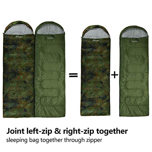 Envelope Sleeping Bag - 4 Seasons Warm Cold Weather Lightweight, Portable, Waterproof Sleeping Bag with Compression Sack for Adults & Kids - Indoor & Outdoor: Camping, Backpacking (Army Green) - Thumbnail 5