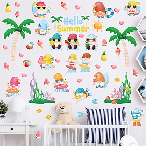Summer Wall Decals Cartoon Palm Tree Wall Decals Peel And Stick Beach Wall Sticker Tropical Coconut Tree Stickers Hawaii Themed Party Decorations Gnome Decal For Baby Kids Bedroom Nursery Window Decor #TOP6