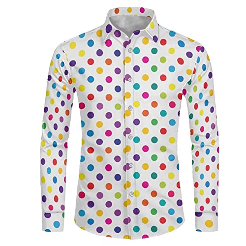 Suhoaziia Chemise à manches longues pour homme, coupe droite style décontractée et boutonnée pour hommes et adolescents Taille XS-6XL, Pois colorés., L