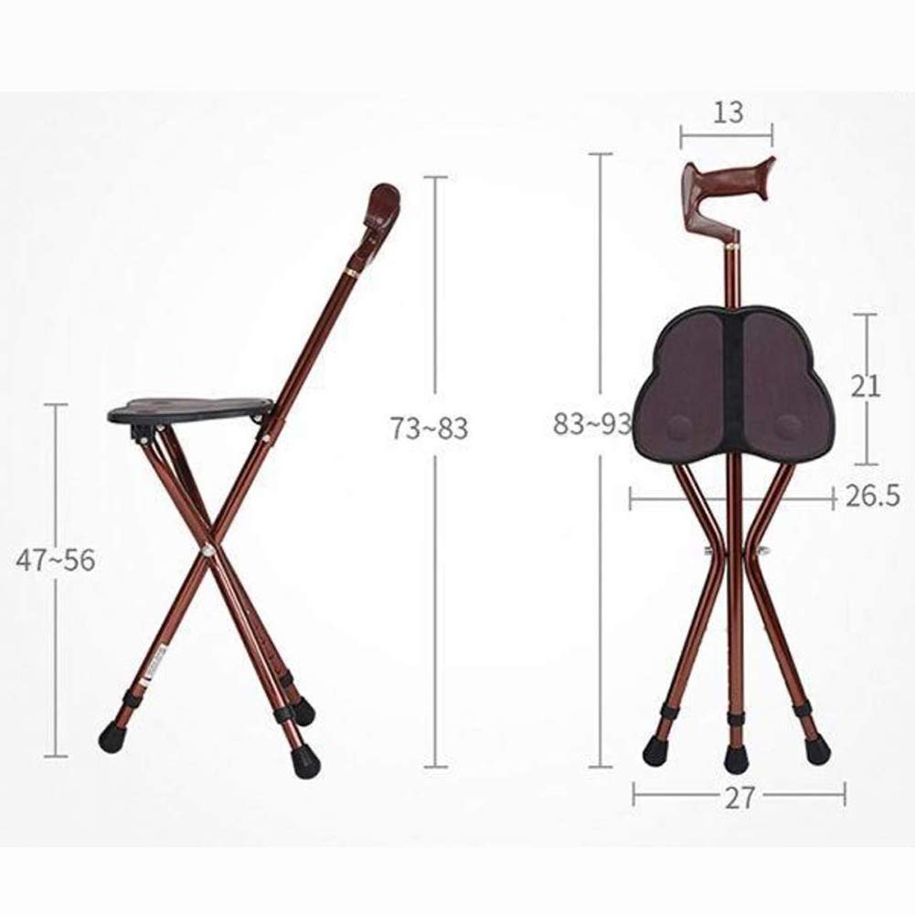 Asientos de bastón Combinación de silla con bastón, retráctil Ligero con luz LED Aleación de aluminio Altura ajustable 83-93 cm Carga estática 200 kg para ancianos Descanso de viaje al aire libre,