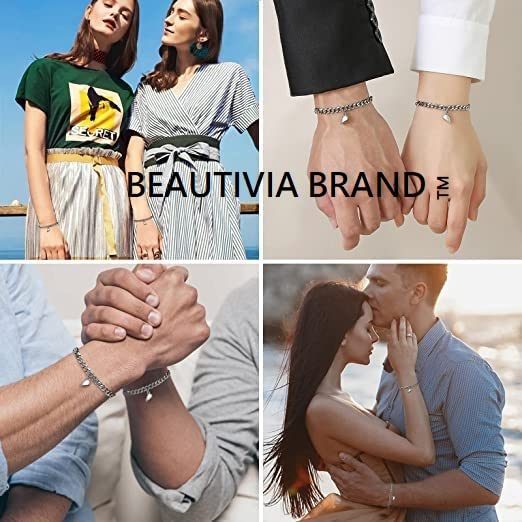 Image of Magnetic Couple Bracelets, 2 Pcs Adjustable Cuban link Chain Magnetic Heart Hand In Hand Bracelets Stainless Steel Matching Promise Best friend, Couples Bracelets for Friendship Love Boyfriend Girlfriend Women Men Gifts