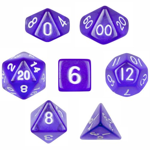 7 Die Polyhedral Dice Set - Translucent Purple with Velvet Pouch By Wiz Dice