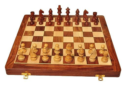 Handmade Wooden Non Magnetic Folding Chess - Foldable with Storage Capacity (16 Inches) in Multicolor- Tournament Chess Foldable for 4 Years and Above (Large)