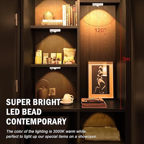 Image of Rechargeable Motion Sensor Puck Lights, Wireless Under Cabinet Lights, LED Closet Lights Battery Operated, Dimmable Stick-on Night Lights for Kitchen, Pantry, Stairway, Shelf, Warm White, 4 Pack