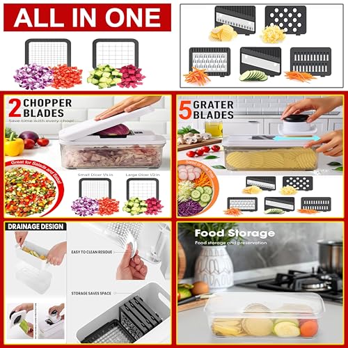 Vegetable Chopper, 14-in-1 Food Slicer, Onion Chopper, Mandoline Vegetable Slicer, Cutter, Spiralizer, 7 Stainless Steel Blades and Includes a Food Storage for Kitchen. - Image 3