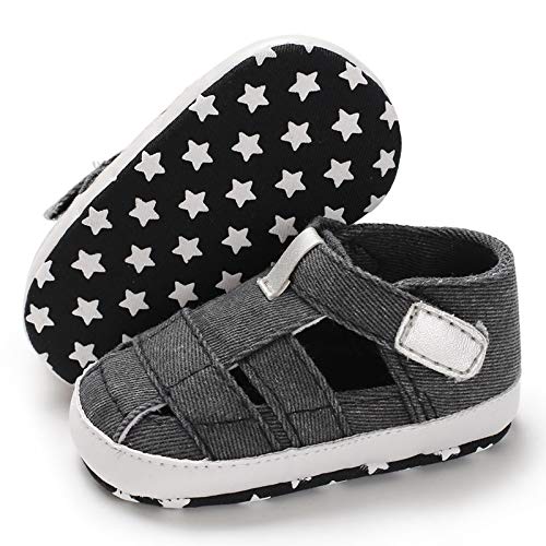 Baby Girls Boys Sparkly Bowknot Sandals Premium Soft Anti-Slip Rubber Sole Infant Summer Outdoor Shoes Toddler First Walkers (Charcoal, 0_Months)