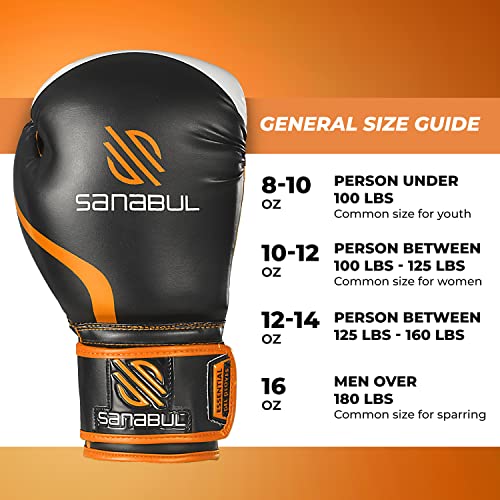 Sanabul Essential Gel Boxing Gloves | Kickboxing Gloves | Punching Bag Gloves For Men And Women Black/Orange 16 Oz #TOP3