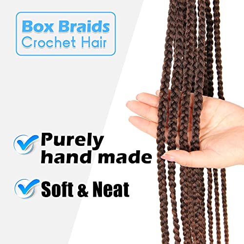 Bohobabe Big Loop Box Braids Crochet Hair 14 Inch 8 Packs Prelooped, Medium Short 3X Knotless Crochet Box Braiding Hair, Three Tones Goddess Braid Ombre Light Brown (T30) #TOP3
