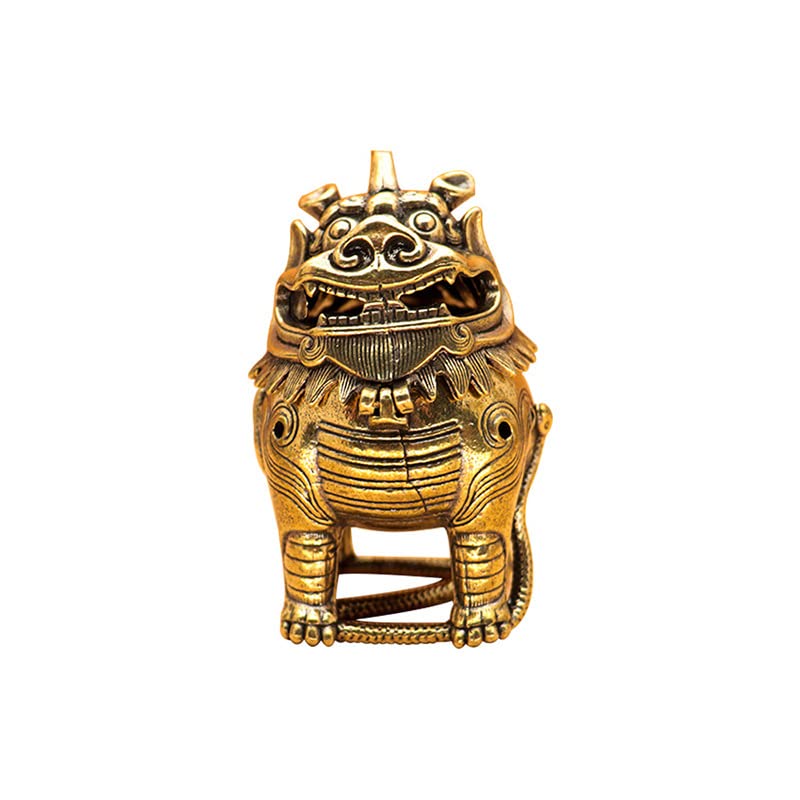 狮子神兽寺庙道观香炉纯铜摆件黄铜复古便携式工艺(1PCS 踏蛇神兽香炉