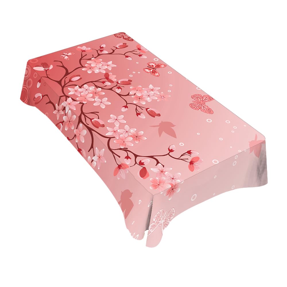 TKS MITLAN Pink Cherry Blossom Decorative Rectangle Tablecloth Japanese Cherry Tree Polyester Table Cloths Kitchen Table Cover for Dining BBQ Picnic