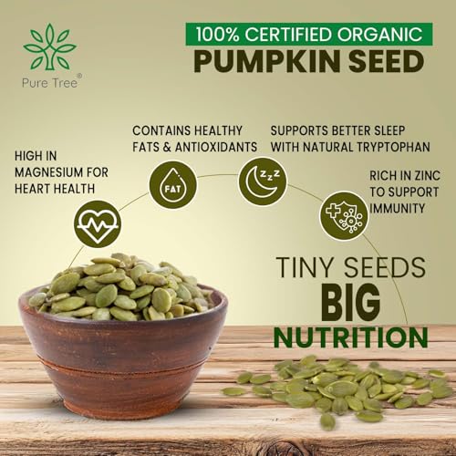 Image of Pure Tree Certified Organic Pumpkin Seeds | 400 g | Glass Jar | Kaddu ke Beej | Seeds for Eating Good Source Of Omega 3 | Raw Pumpkin Seeds Superfood