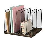 LEKETREE Desk File Organizer, 5-Section Upright File Sorter, Vertical File Folder Holder, Mesh Metal Wood Office Desktop Organization for Document, Magazine, Books and more (Wood and Black)