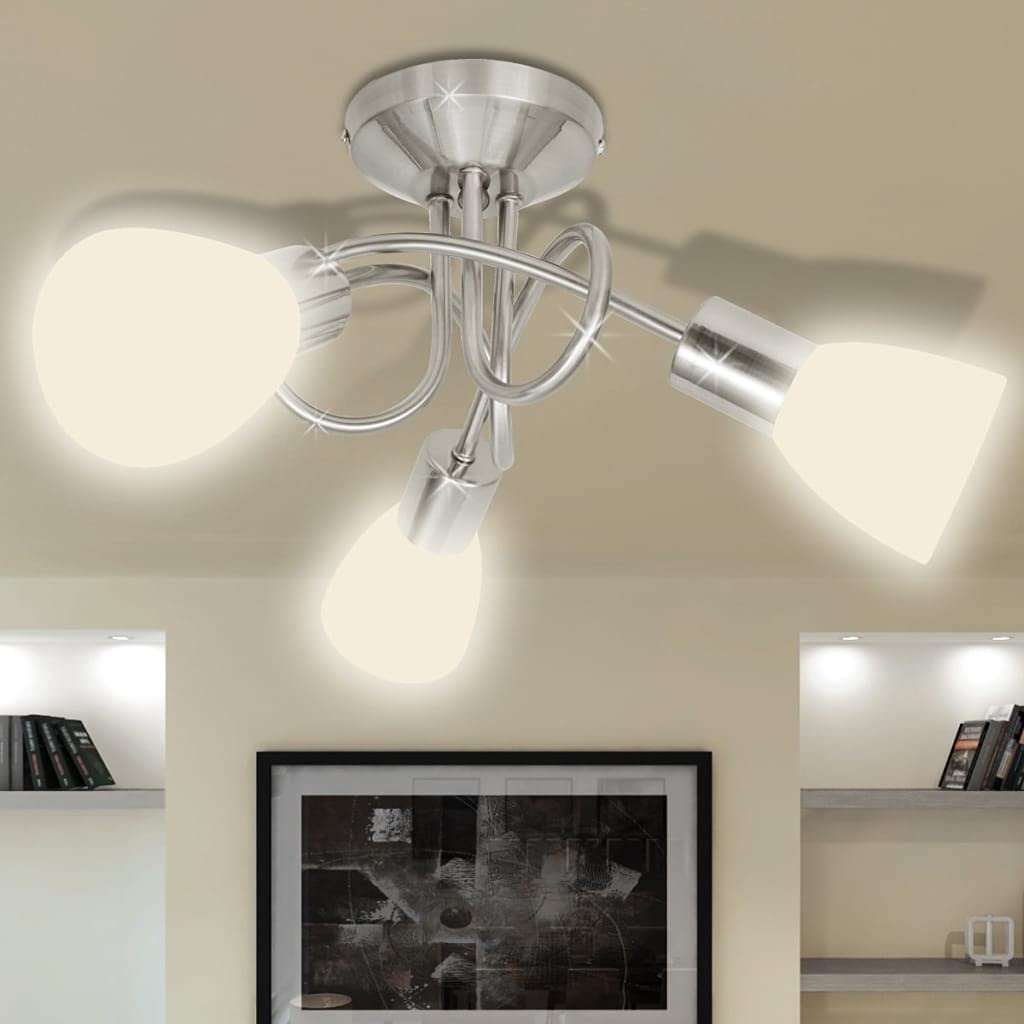 VidaXL Kronleuchter 3x40W – Moderne Deckenleuchte Mit 3 Glasschirmen (satinierte Nickel)