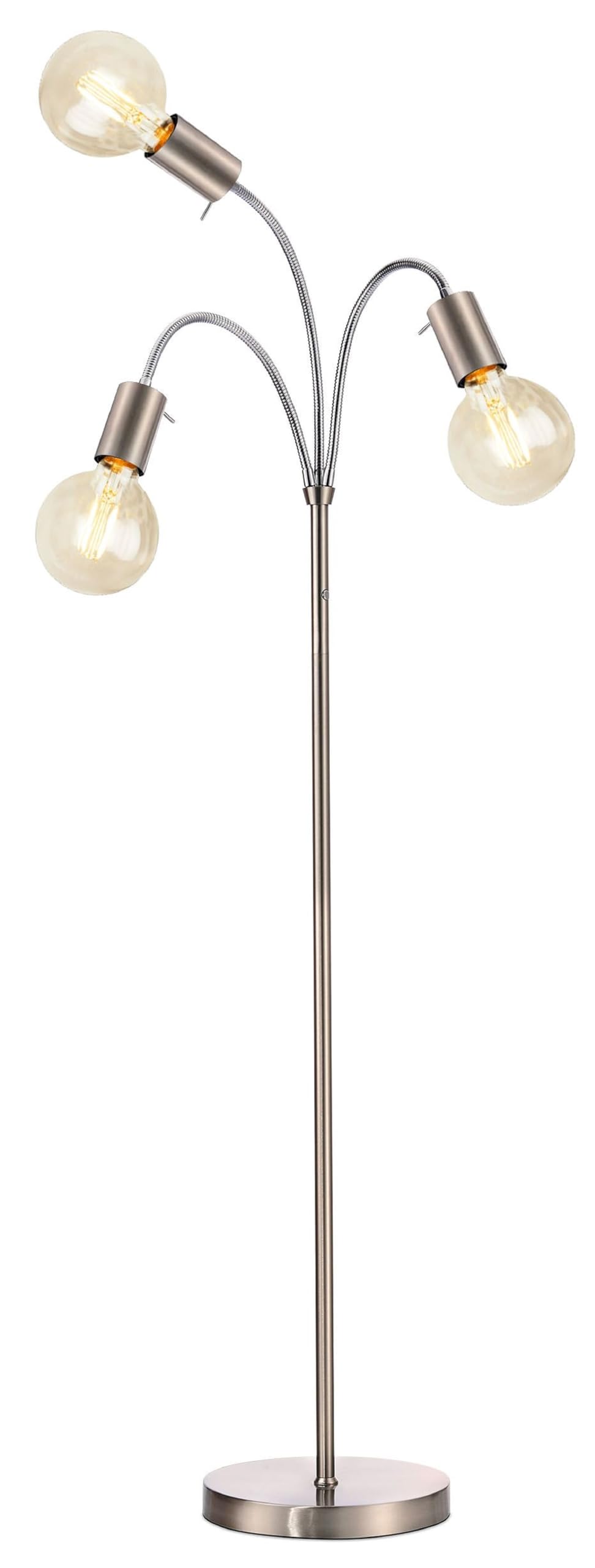 Trango 3-flg 1531-SD Stehlampe *EARTH* in Edelstahl-Optik inkl. 3x 4W 3-Stufen dimmbar E27 LED Leuchtmittel 2500K Gold-warmweiß ca. H1550mm 3 Lampenarmen schwenkbar Stehleuchte, Bürolampe, Standlampe