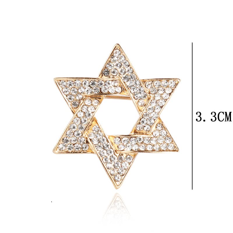 Image of Star of David Brooch Pin Full Crystal Gold /Silver Star Lapel Pin Six Pointed Star Safty Pin Women Men Clothes Decorations