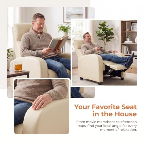 Image of Manual Massage Recliner Chair, Oversized Lazy Boy Reclining Sofa with 8 Massage Modes, Adjustable Backrest & Extended Footrest, Ergonomic Single Recliner Couch for Living Room, Bedroom, Beige