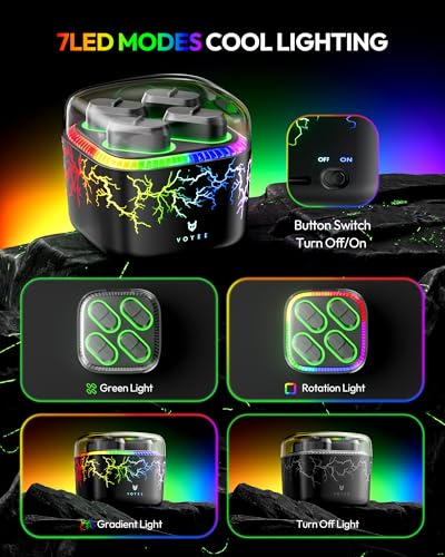 Image of VOYEE Xbox Controller Battery Pack with 7-Color LED Lights, 4x4070mWh Rechargeable Battery, 4-Slot Fast Charger for Xbox One /S /X /Elite /Series X|S, Over Current /Voltage /Short Circut-Lightning-Black