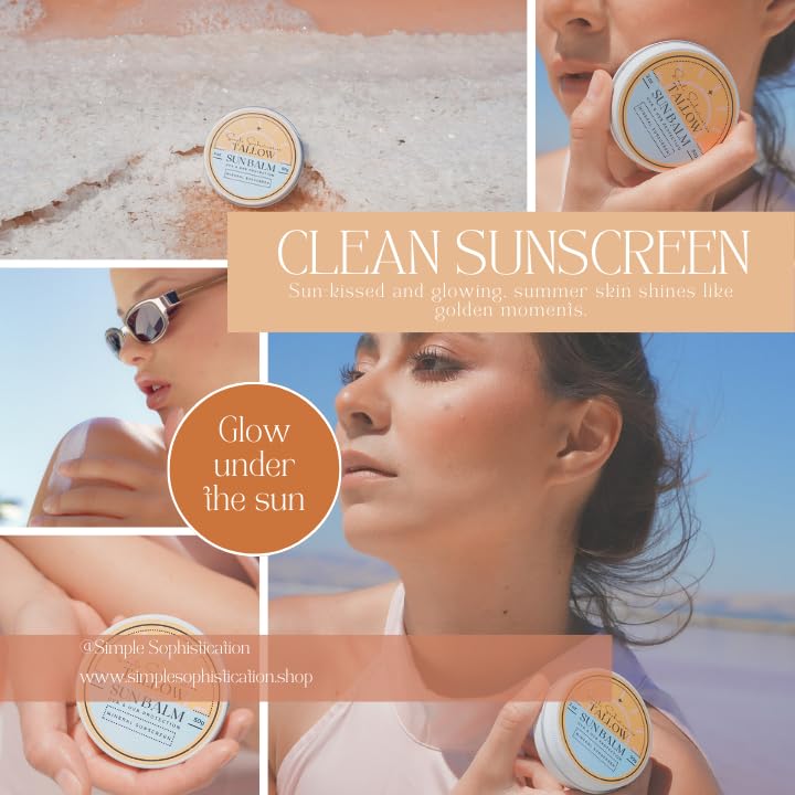 Tallow Sun Balm- with grassfed beef tallow, castor oil, zinc oxide | Mineral Sunscreen | Natural, Organic | Reef Safe, Ocean Friendly | Spf 30 - suitable for sensitive skin (2 oz) (Medium) - Image 4