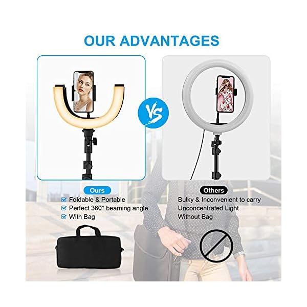 Babacom 10,2" Ringlicht mit Stativ und Handyhalter, Tragbare Faltbare Ringleuchte mit Tasche & Fernbedienung, 3 Farbe & 10 Helligkeitsstufen, 0,45-1,27M Kamera Stativ für YouTube/Facebook/Vlog – Bild 7