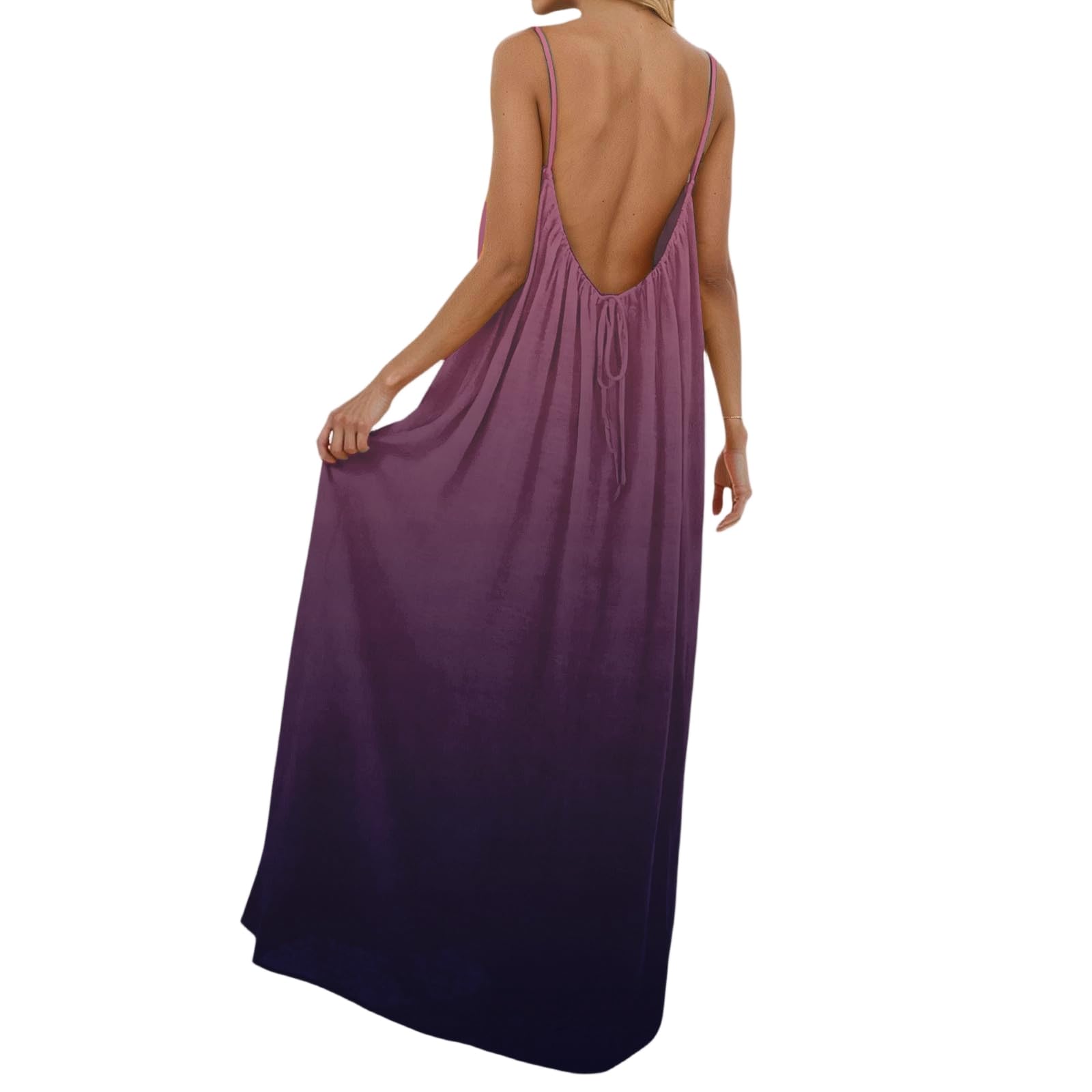 OIOLOYJM Backless Cami Dresses for Women Summer 2026 Sleevelesss Long Open Back Dress Lounge House Vacation Beach Sundresses: 35#-black 3X-Large