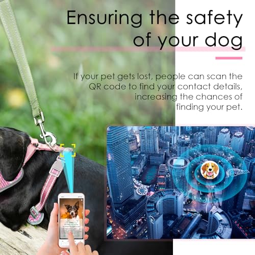 ThinkPet Hundegeschirr, reflektierend, atmungsaktiv, weiches Air-Mesh mit QR-Code, Hundemarke, Erstickungsfrei, für Welpen, kleine, mittelgroße Hunde und Katzen, Größe M, Rosa