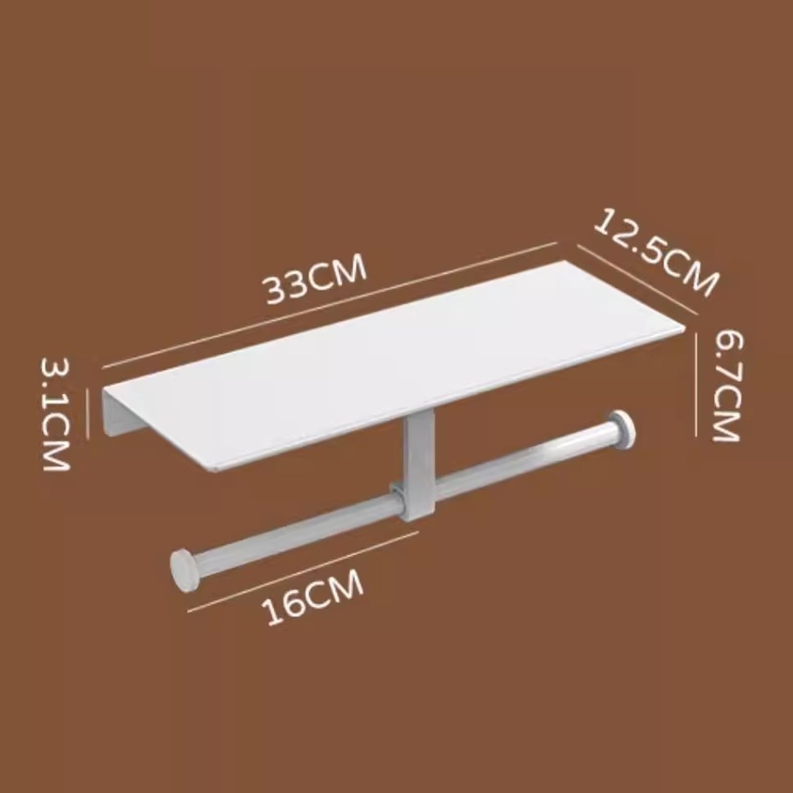 Uchwyt na papier toaletowy do łazienki, White Space Aluminiowy uchwyt ścienny na papier toaletowy z podwójną rolką i półką do łazienki