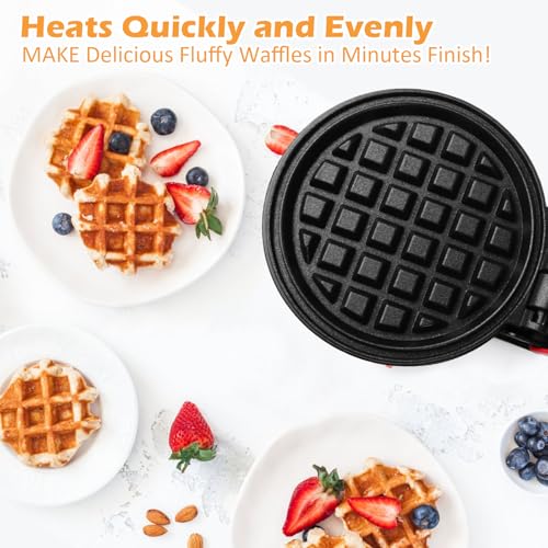 Mini Waffle Iron,Tostapane Piastra,Belgian Waffle Machine ø 10cm, 220V|350W Piccolo Waffle Iron Classico, Riscaldamento Doppio Lato, Bolla Waffle Iron Una Persona, Compatto, Adatto per Tours - 2