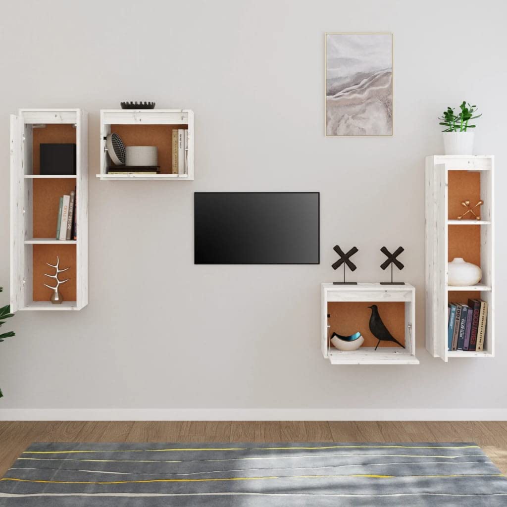 Armadietto per TV, 4 pezzi, in legno massello di pino bianco