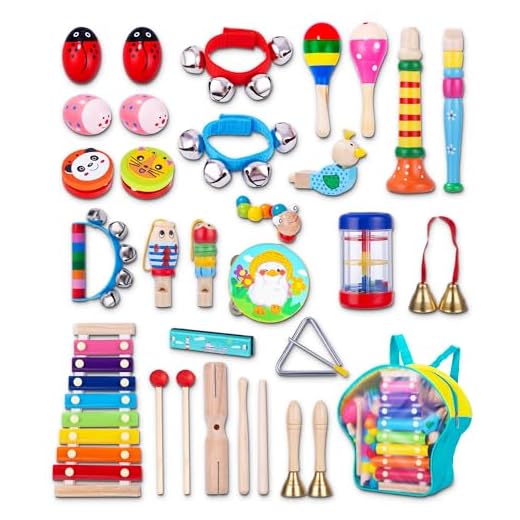 JOFLVA Instrumentos Musicales Infantiles, 32PCS Percusion Musicales Madera Set para Infantil, Juguetes Madera para Bebes, Instrumentos Musicales, Juguete Y Regalos para Niños De Navidad Y Cumpleaños.