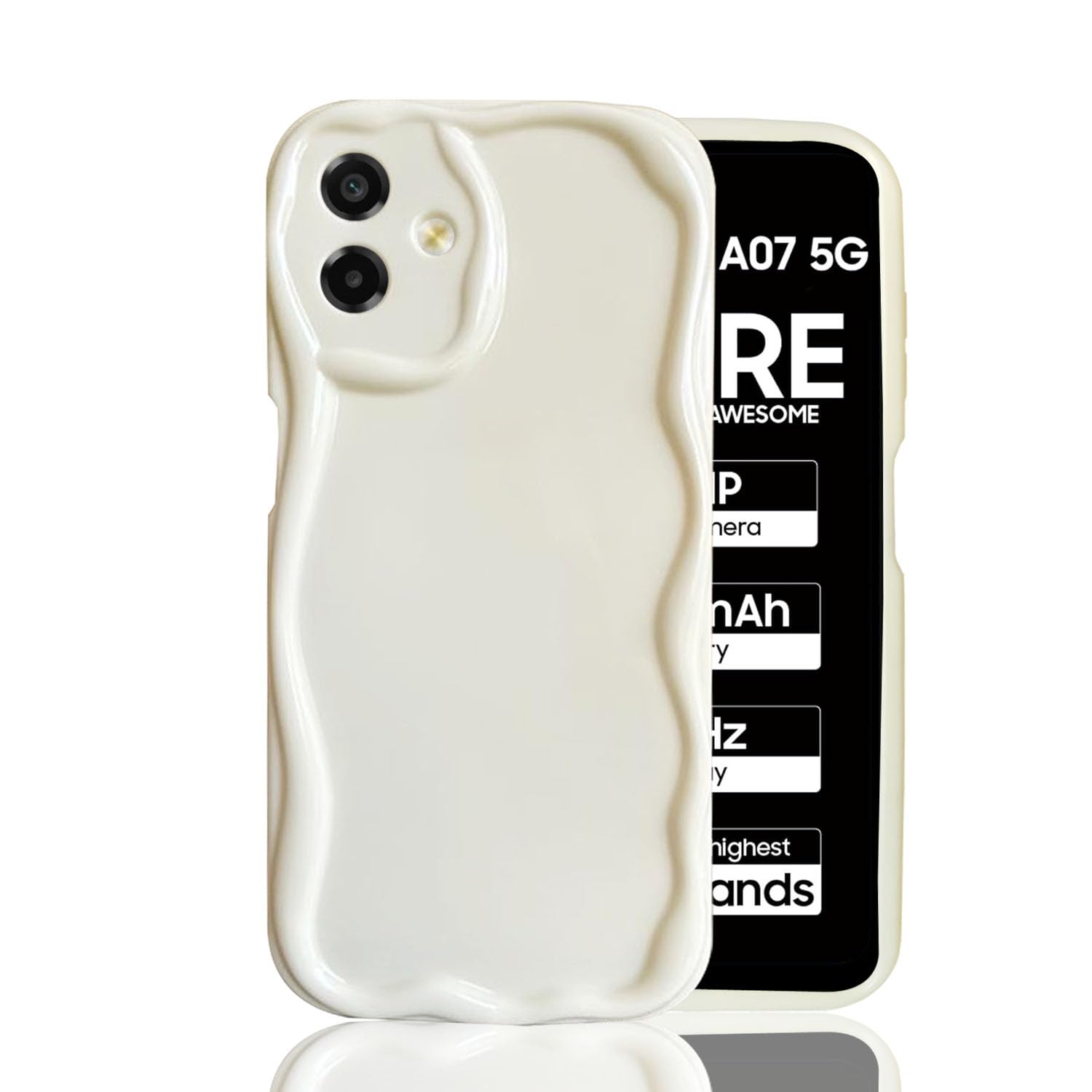 kc back cover for samsung galaxy a07 5g / a07 / f70e 5g - new curly wave frame shape shockproof bumper soft silicone case with camera protection (white)