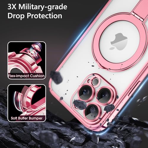 Image of GUAGUA for iPhone 16 Pro Max Case Compatible with Magsafe Clear iPhone 16 Pro Max Cases Plating Edge Invisible Ring Holder Shockproof Protective Kickstand Phone Cover for Phone 16 Pro Max 6.9 inch, Pink