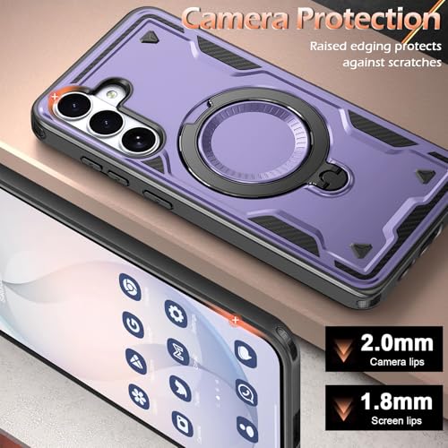 Image of for Samsung Galaxy S26 Case Magnetic with Stand, with Mag-Safe, with Screen Protector, Wireless Charging, Shockproof for Samsung S26 5G Phone Case, Ring Holder Cover for Samsung S26 Purple